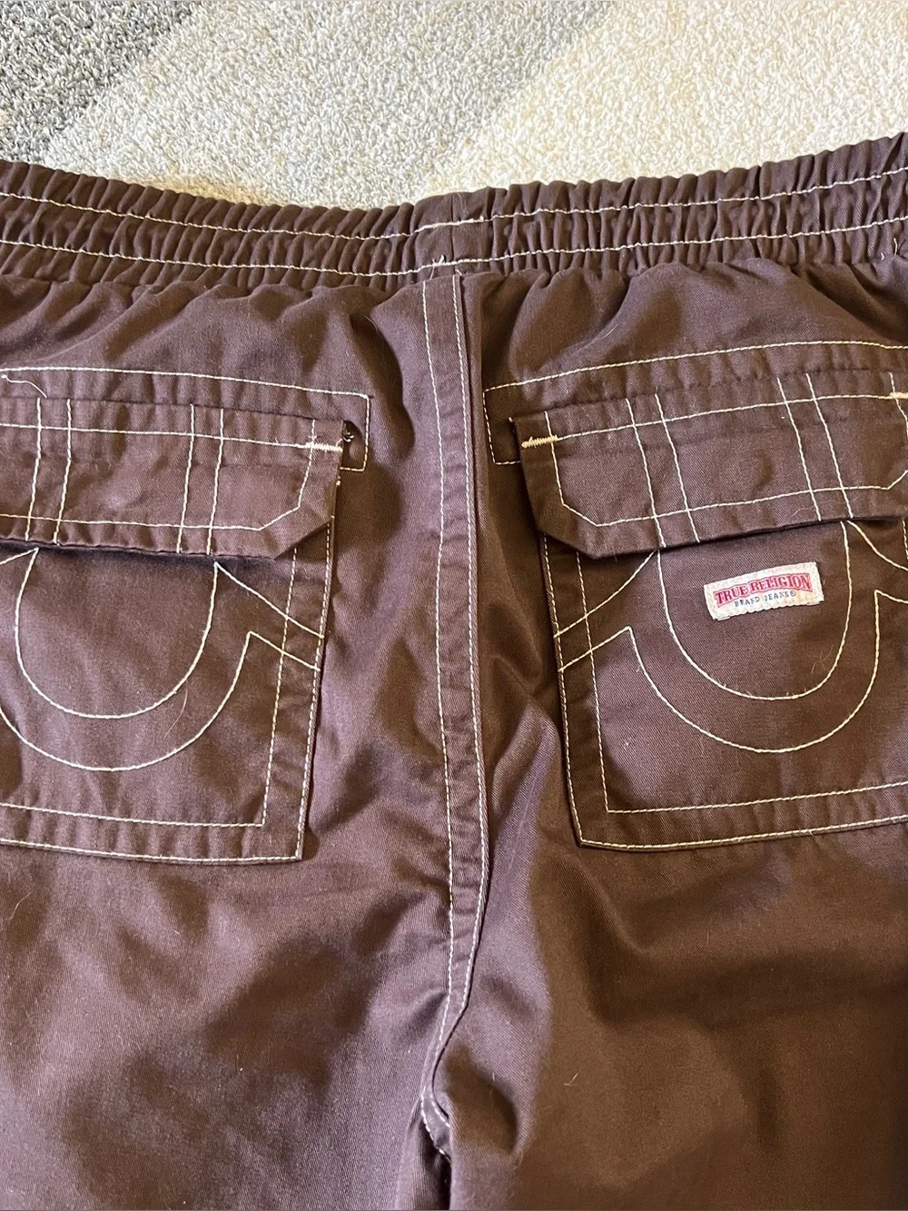 True Religion Vinny Ultra Baggy Carpenter Pants Brown Drawstring Men’s Size 34